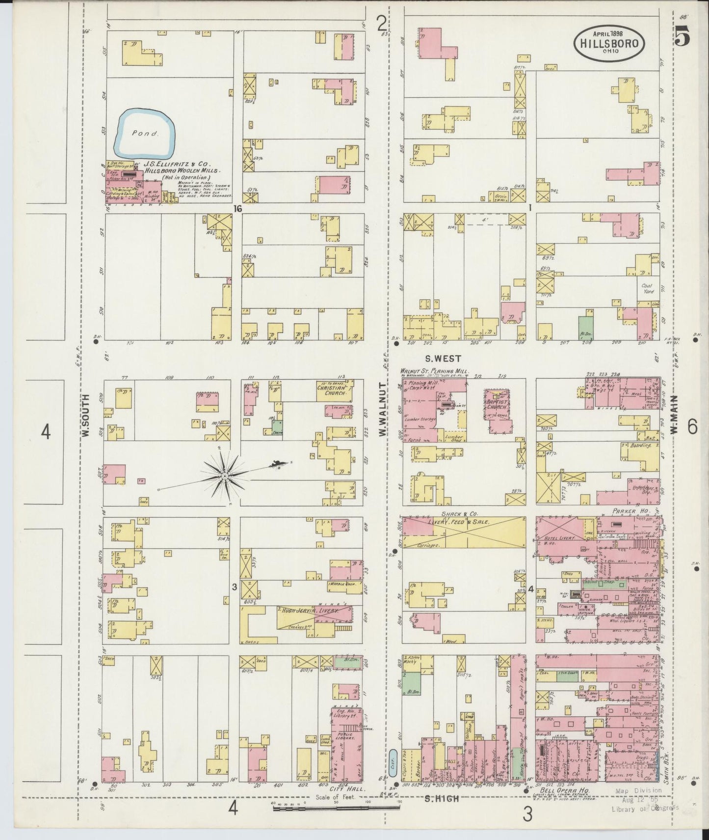 Sanborn Fire Insurance Map from Hillsboro, Highland County, Ohio (1898), Sheet #0005 - Complete Map Set gallery image, historic Sanborn map, vintage wall art, Ohio Ohio