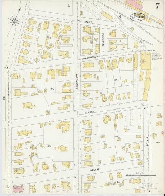 Sanborn Fire Insurance Map from Palestine, Anderson County, Texas (1905), Sheet #0007 - Historic Sanborn Fire Insurance Map Print, vintage old map wall art, antique decor, genealogy gift, Texas Texas map