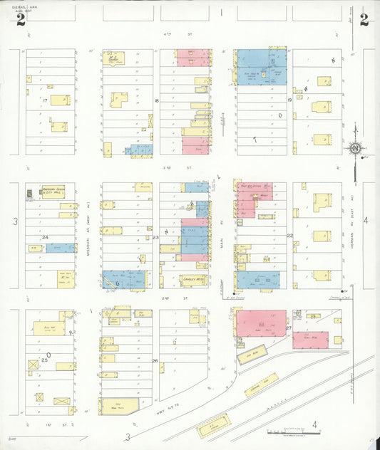 Sanborn Fire Insurance Map from Dierks, Howard County, Arkansas (1937), Sheet #0002 - Historic Sanborn Fire Insurance Map Print, vintage old map wall art, antique decor, genealogy gift, Arkansas Arkansas map