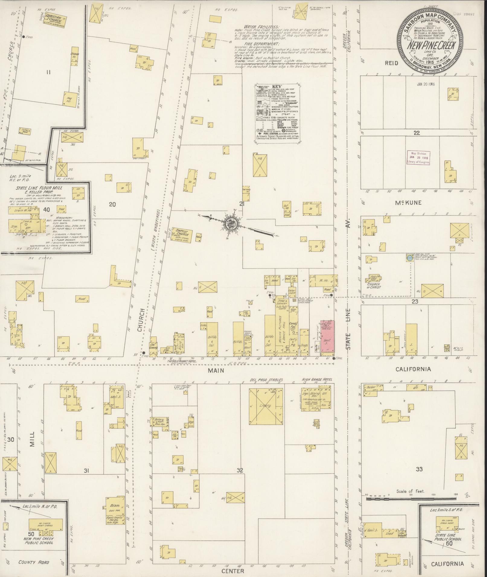 Sanborn Fire Insurance Map from New Pine Creek, Lake County, Oregon (1915), Sheet #0001 - Historic Sanborn Fire Insurance Map Print, vintage old map wall art, antique decor, genealogy gift, Oregon Oregon map
