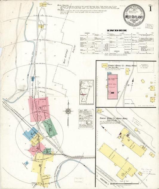 Sanborn Fire Insurance Map from West Rutland, Rutland County, Vermont (1922), Sheet #0001 - Complete Map Set gallery image, historic Sanborn map, vintage wall art, Vermont Vermont