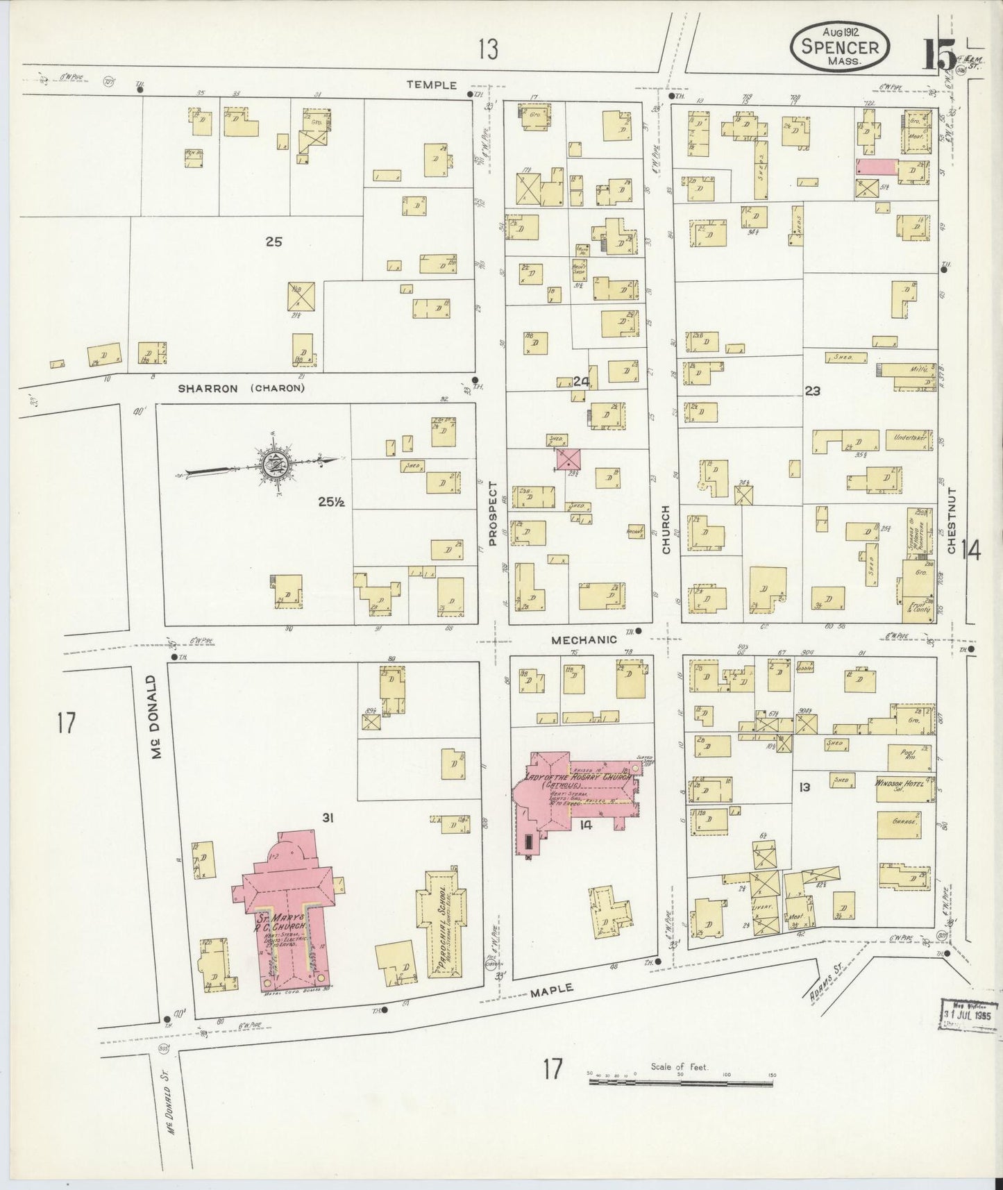 Sanborn Fire Insurance Map from Spencer, Worcester County, Massachusetts (1912), Sheet #0015 - Complete Map Set gallery image, historic Sanborn map, vintage wall art, Massachusetts Massachusetts