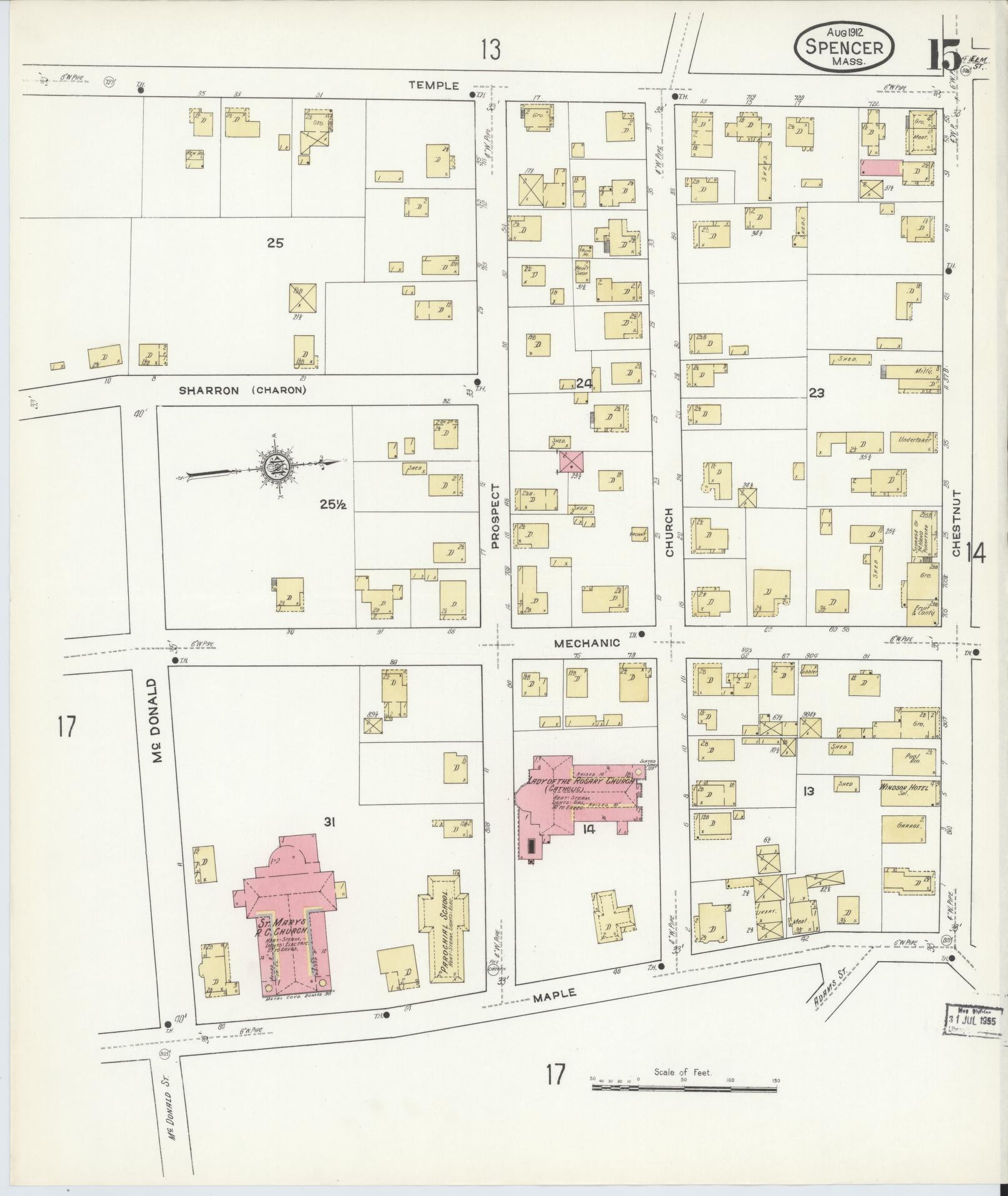 Sanborn Fire Insurance Map from Spencer, Worcester County, Massachusetts (1912), Sheet #0015 - Complete Map Set gallery image, historic Sanborn map, vintage wall art, Massachusetts Massachusetts