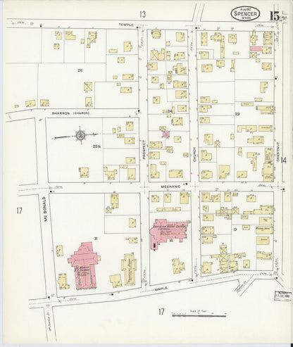 Sanborn Fire Insurance Map from Spencer, Worcester County, Massachusetts (1912), Sheet #0015 - Complete Map Set gallery image, historic Sanborn map, vintage wall art, Massachusetts Massachusetts