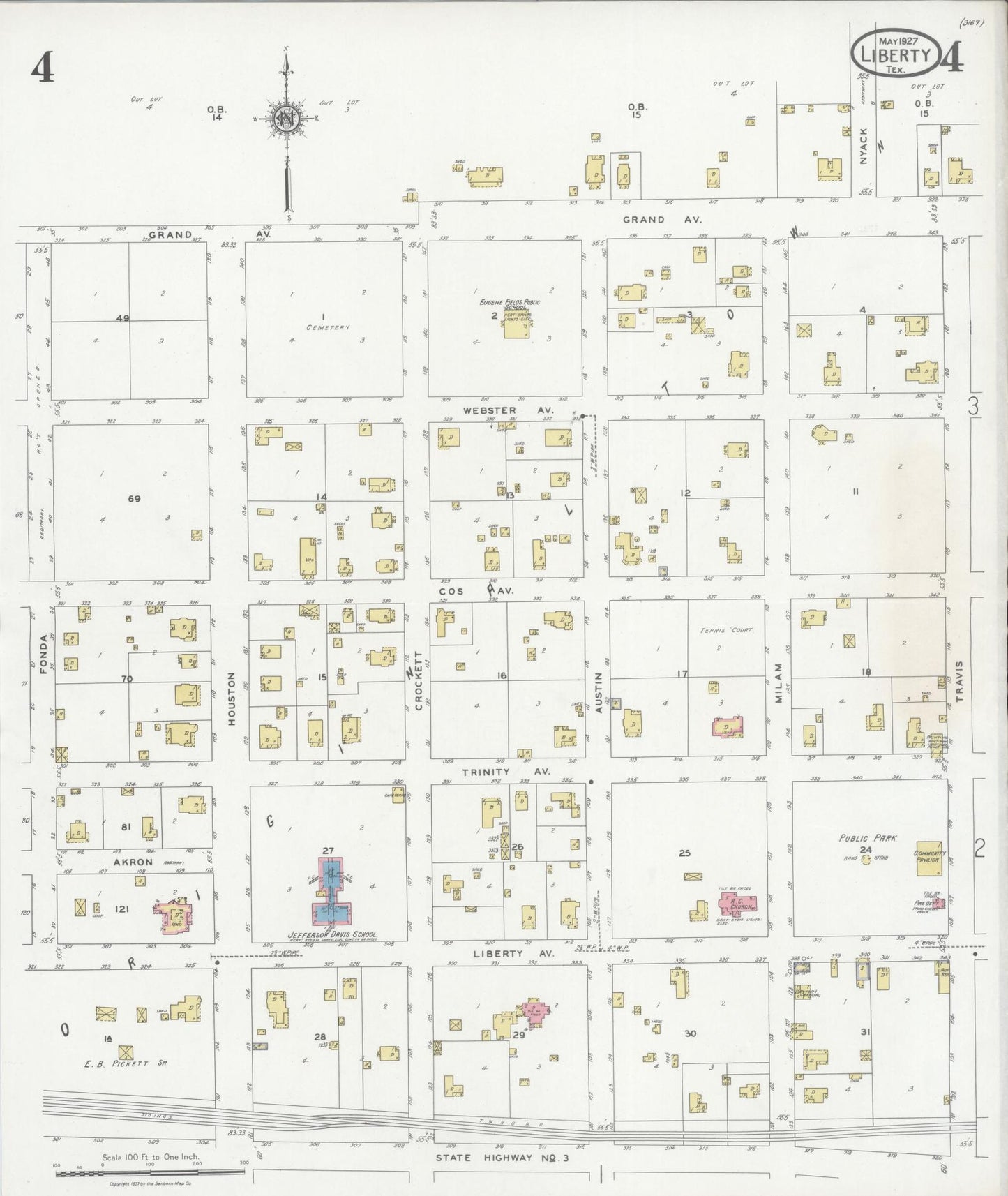 Sanborn Fire Insurance Map from Liberty, Liberty County, Texas (1927), Sheet #0004 - Complete Map Set gallery image, historic Sanborn map, vintage wall art, Texas Texas