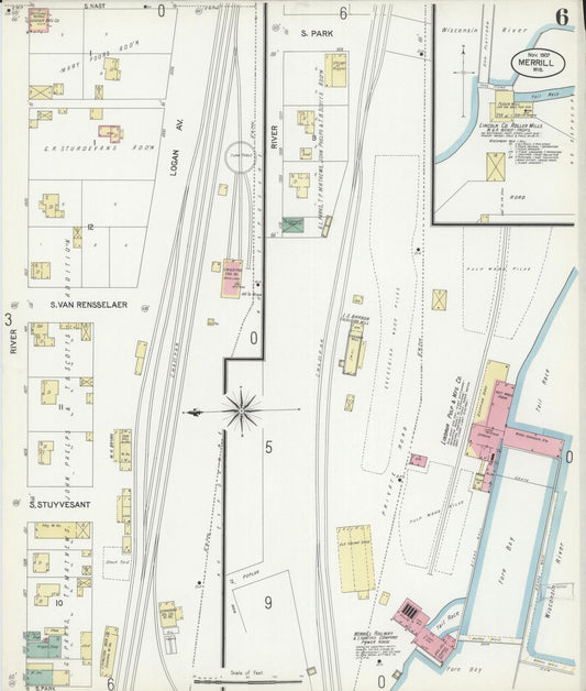 Sanborn Fire Insurance Map from Merrill, Lincoln County, Wisconsin (1907), Sheet #0006 - Historic Sanborn Fire Insurance Map Print, vintage old map wall art, antique decor, genealogy gift, Wisconsin Wisconsin map