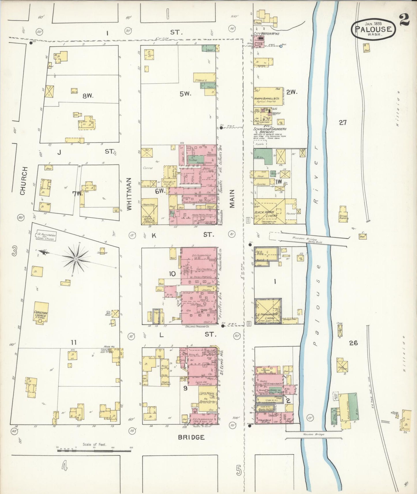 Sanborn Fire Insurance Map from Palouse City, Whitman County, Washington (1893), Sheet #0002 - Complete Map Set gallery image, historic Sanborn map, vintage wall art, Washington Washington