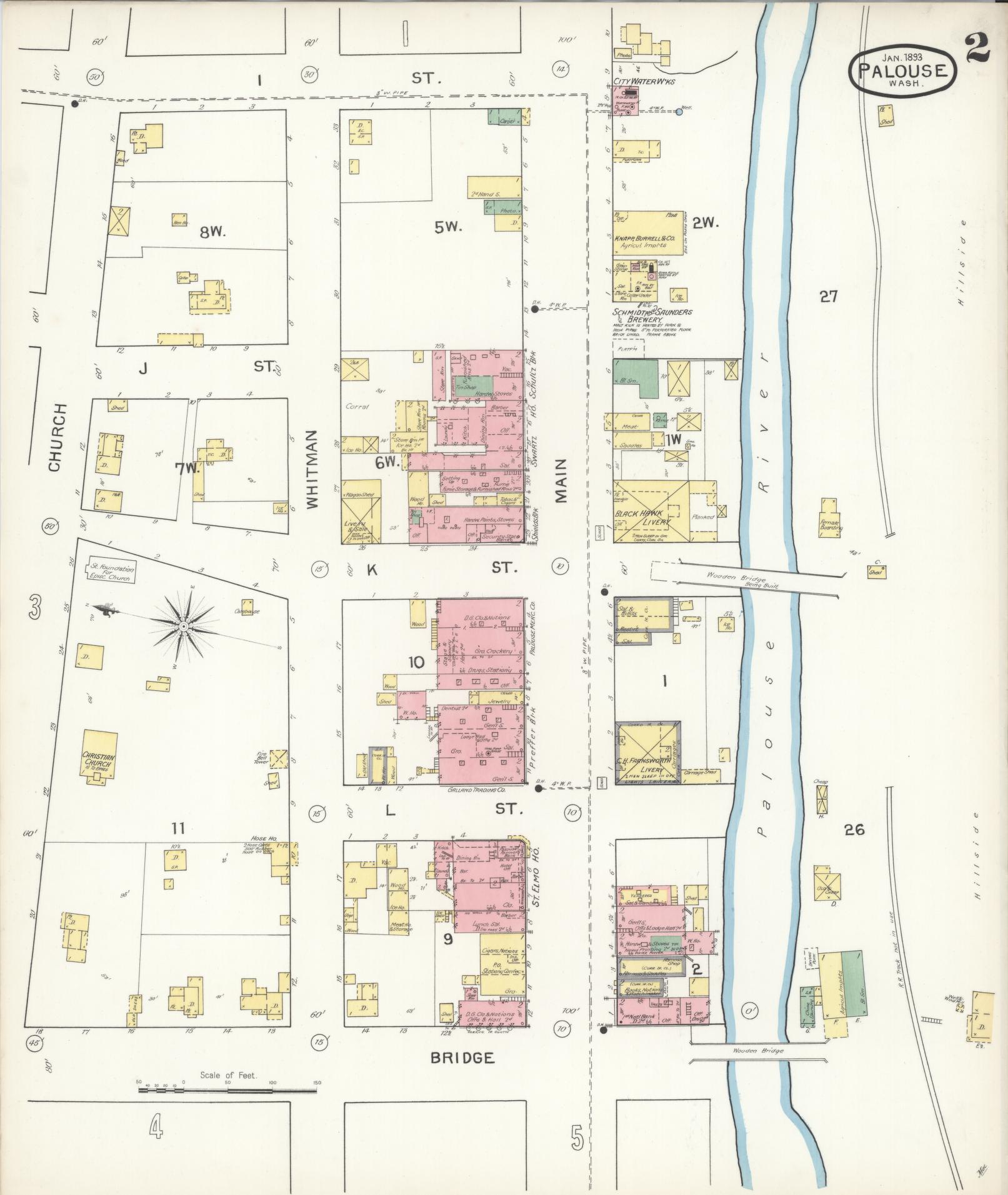Sanborn Fire Insurance Map from Palouse City, Whitman County, Washington (1893), Sheet #0002 - Complete Map Set gallery image, historic Sanborn map, vintage wall art, Washington Washington