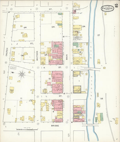 Sanborn Fire Insurance Map from Palouse City, Whitman County, Washington (1893), Sheet #0002 - Complete Map Set gallery image, historic Sanborn map, vintage wall art, Washington Washington