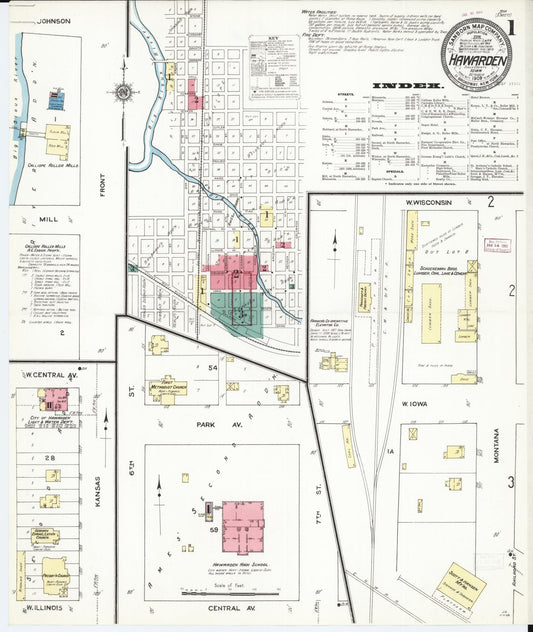 Sanborn Fire Insurance Map from Hawarden, Sioux County, Iowa (1909), Sheet #0001 - Historic Sanborn Fire Insurance Map Print, vintage old map wall art