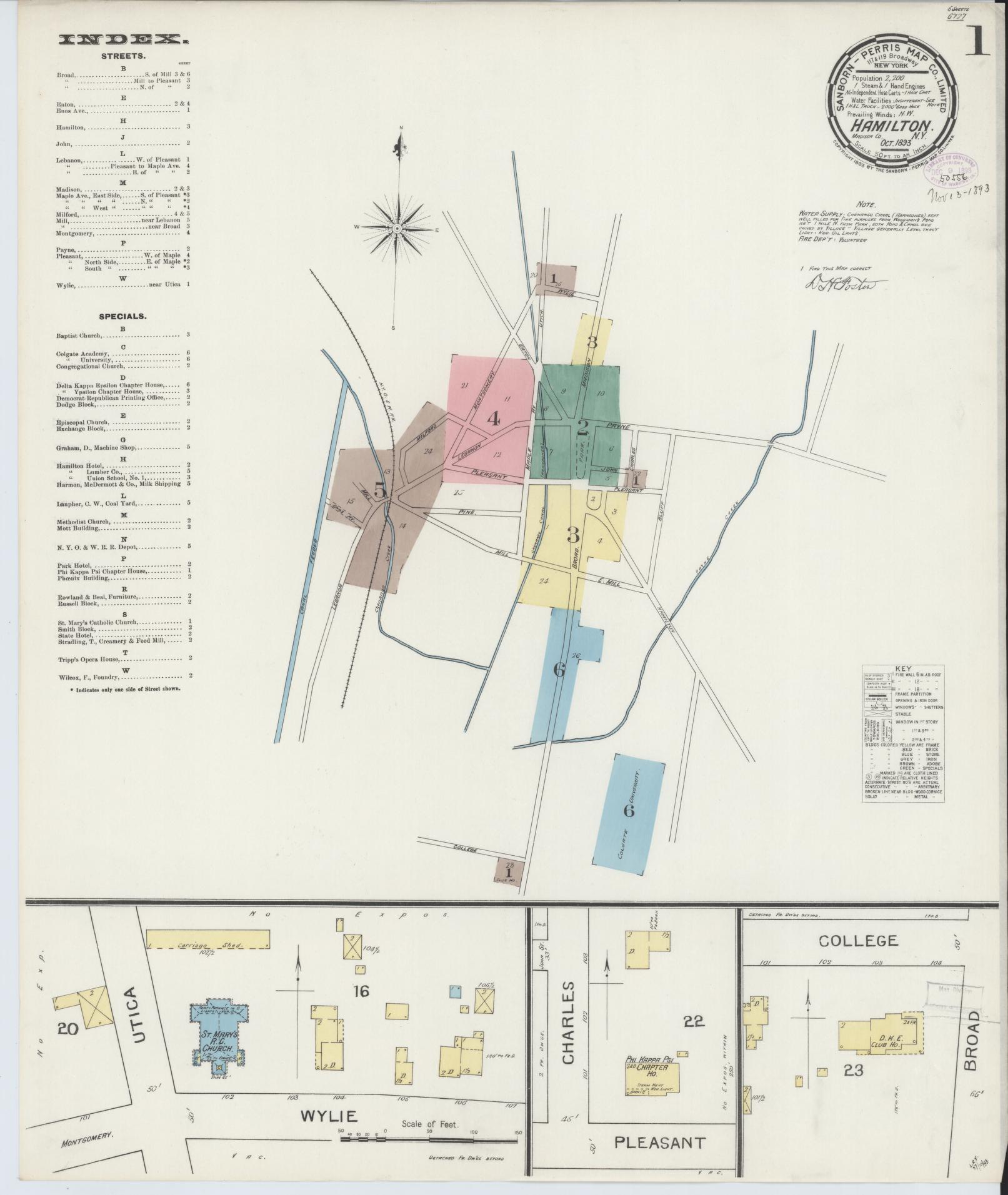 Sanborn Fire Insurance Map from Hamilton, Madison County, New York. (1893) – Historic Sanborn Fire Insurance Map Print