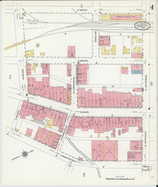 Sanborn Fire Insurance Map from Yazoo City, Yazoo County, Mississippi (1911), Sheet #0004 - Historic Sanborn Fire Insurance Map Print, vintage old map wall art, antique decor, genealogy gift, Mississippi Mississippi map
