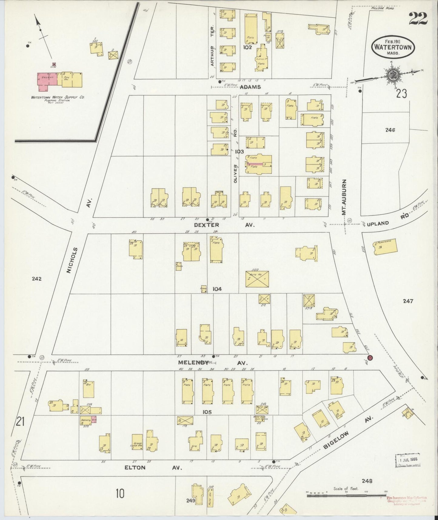 Sanborn Fire Insurance Map from Watertown, Middlesex County, Massachusetts (1911), Sheet #0022 - Complete Map Set gallery image, historic Sanborn map, vintage wall art, Massachusetts Massachusetts
