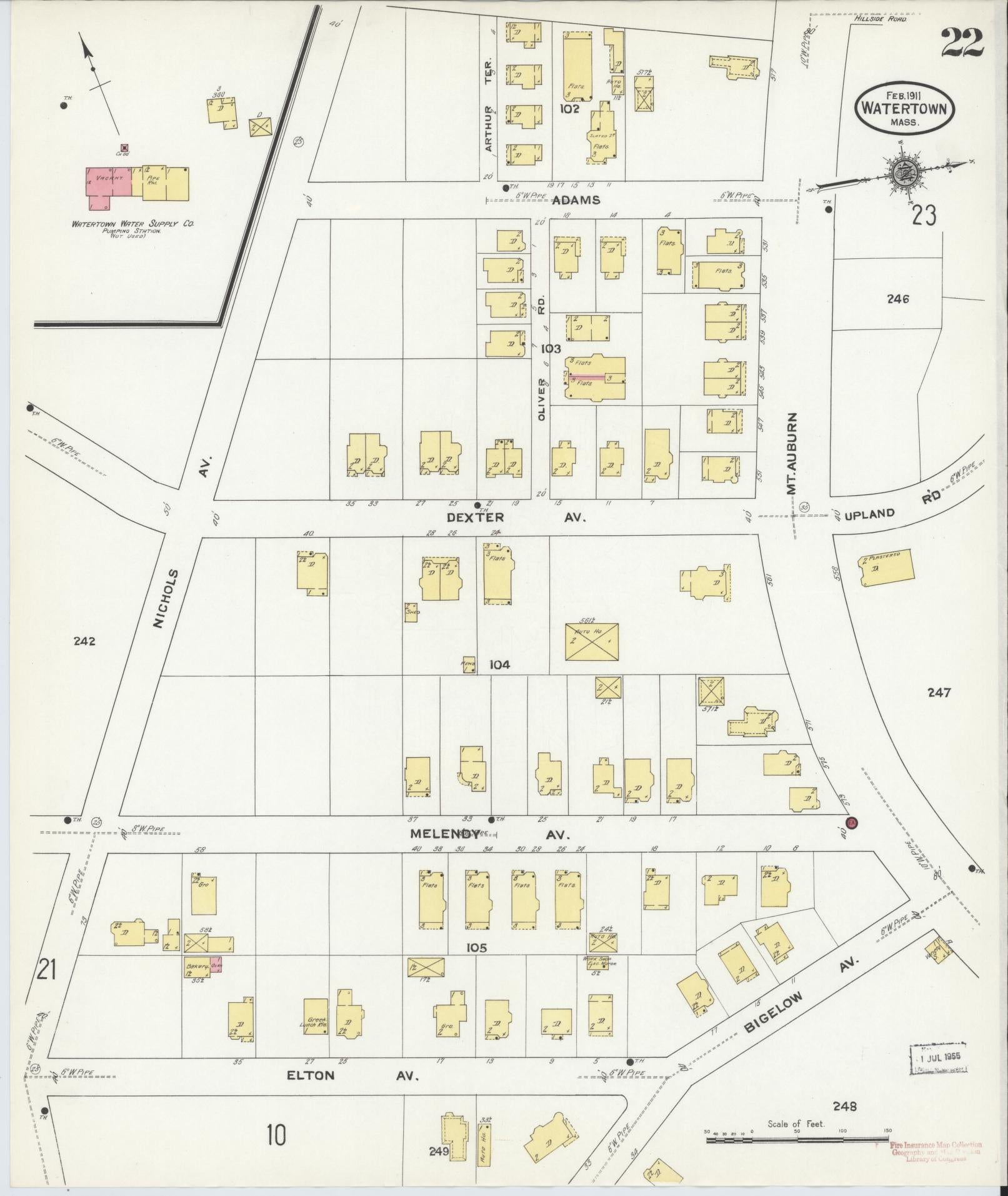 Sanborn Fire Insurance Map from Watertown, Middlesex County, Massachusetts (1911), Sheet #0022 - Complete Map Set gallery image, historic Sanborn map, vintage wall art, Massachusetts Massachusetts