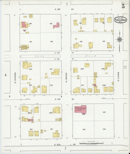 Sanborn Fire Insurance Map from Tuscumbia, Colbert County, Alabama (1921), Sheet #0005 - Complete Map Set gallery image, historic Sanborn map, vintage wall art, Alabama Alabama