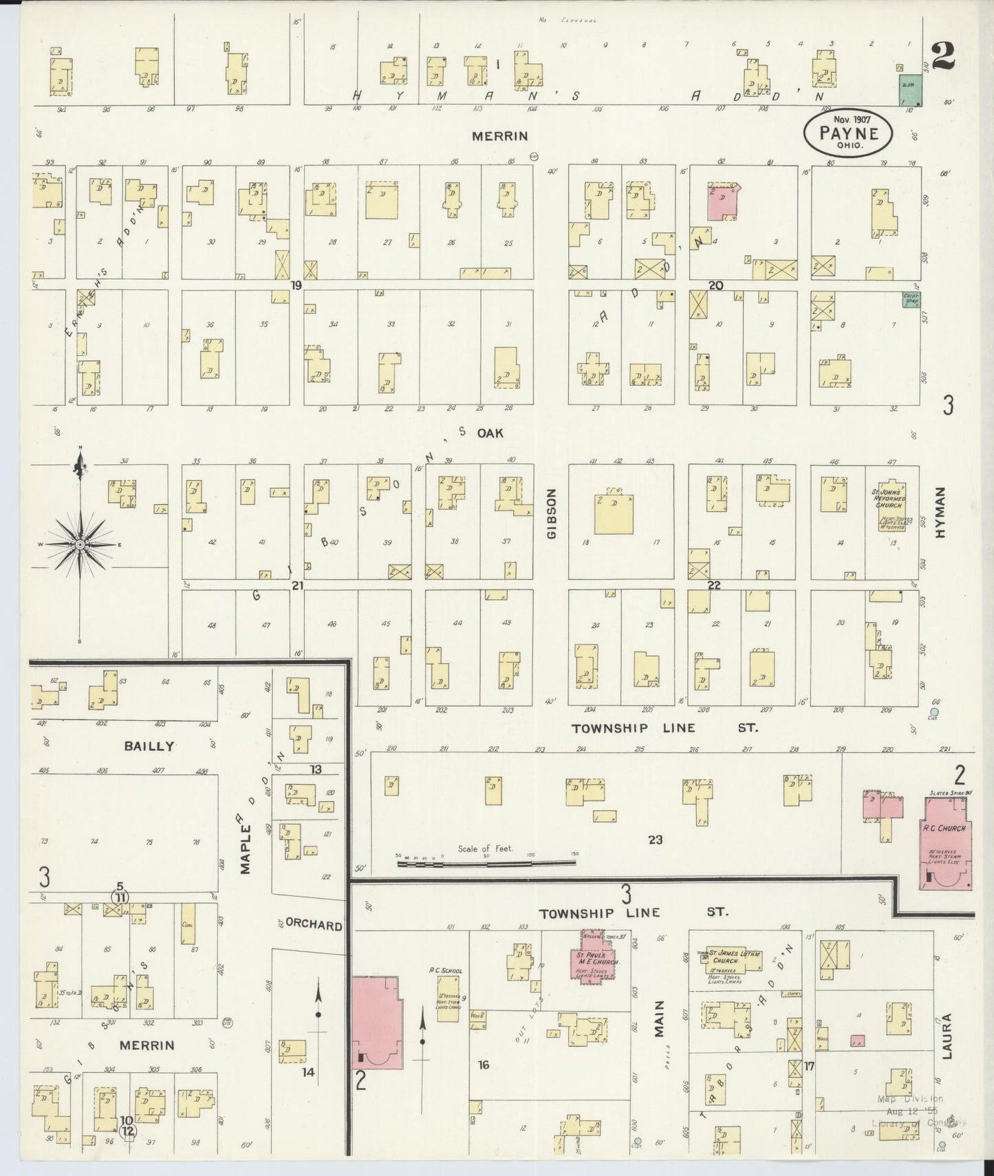 Sanborn Fire Insurance Map from Payne, Paulding County, Ohio (1907), Sheet #0002 - Complete Map Set gallery image, historic Sanborn map, vintage wall art, Ohio Ohio