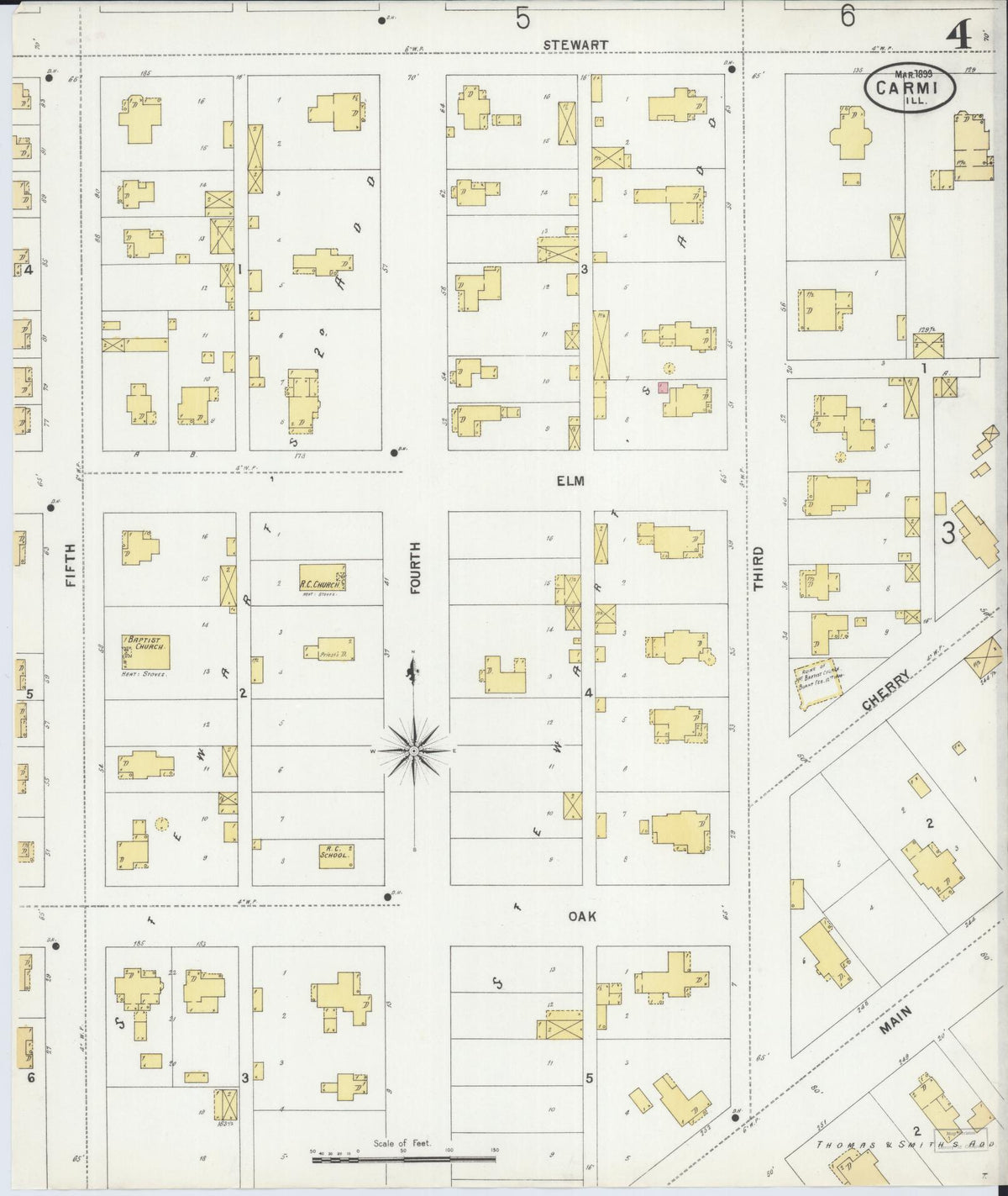 Sanborn Fire Insurance Map from Carmi, White County, Illinois (1899), Sheet #0004 - Complete Map Set gallery image, historic Sanborn map, vintage wall art, Illinois Illinois