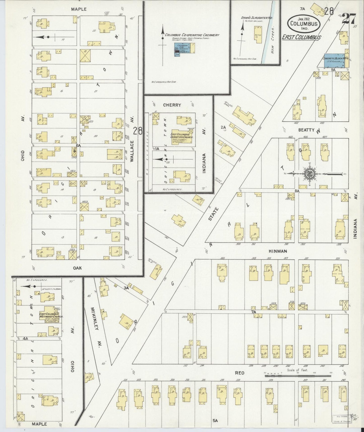 Sanborn Fire Insurance Map from Columbus, Bartholomew County, Indiana (1912), Sheet #0027 - Historic Sanborn Fire Insurance Map Print, vintage old map wall art, antique decor, genealogy gift, Indiana Indiana map