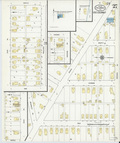Sanborn Fire Insurance Map from Columbus, Bartholomew County, Indiana (1912), Sheet #0027 - Historic Sanborn Fire Insurance Map Print, vintage old map wall art, antique decor, genealogy gift, Indiana Indiana map