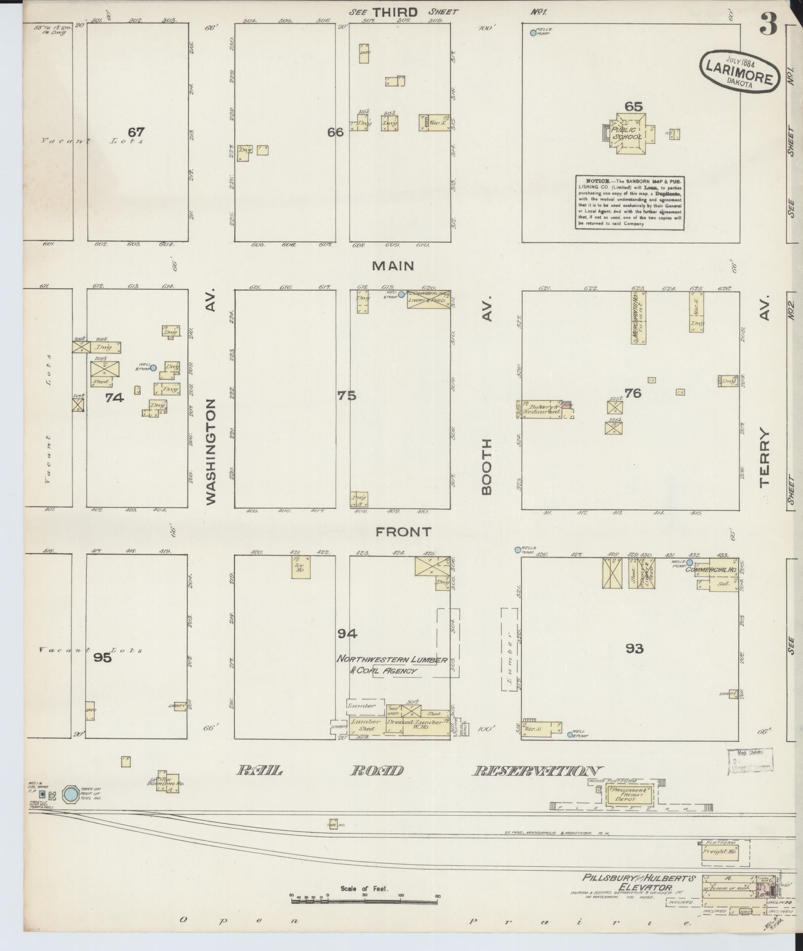 Sanborn Fire Insurance Map from Larimore, Grand Forks County, North Dakota (1884), Sheet #0003 - Historic Sanborn Fire Insurance Map Print, vintage old map wall art, antique decor, genealogy gift, North Dakota North Dakota map