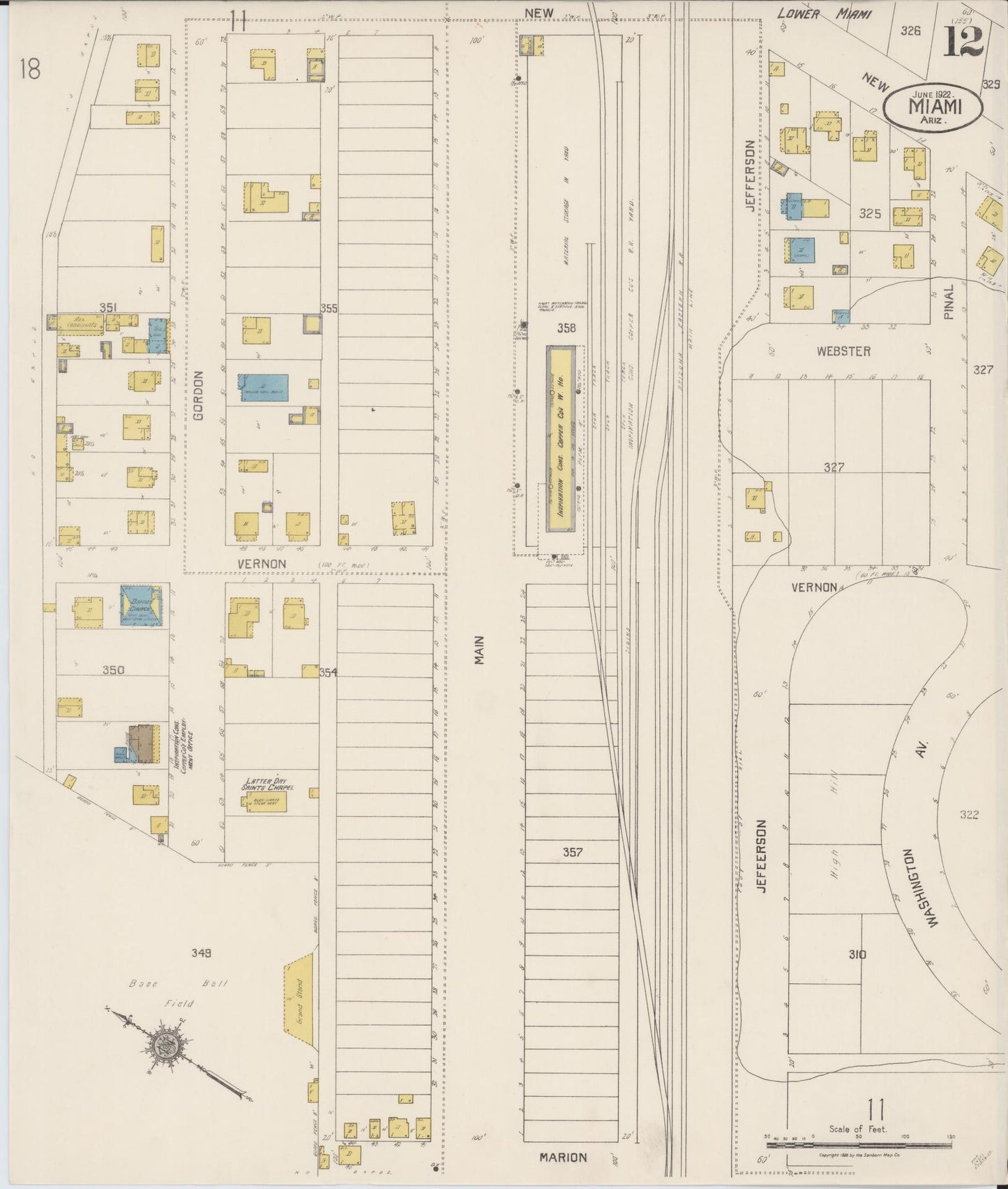 Sanborn Fire Insurance Map from Miami, Gila County, Arizona (1922), Sheet #0012 - Historic Sanborn Fire Insurance Map Print, vintage old map wall art, antique decor, genealogy gift, Arizona Arizona map