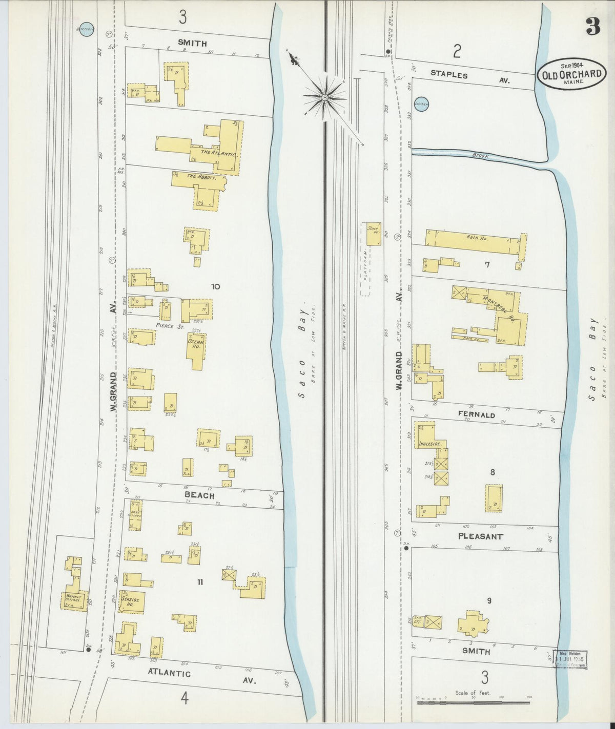 Sanborn Fire Insurance Map from Old Orchard, York County, Maine (1904), Sheet #0003 - Complete Map Set gallery image, historic Sanborn map, vintage wall art, Maine Maine