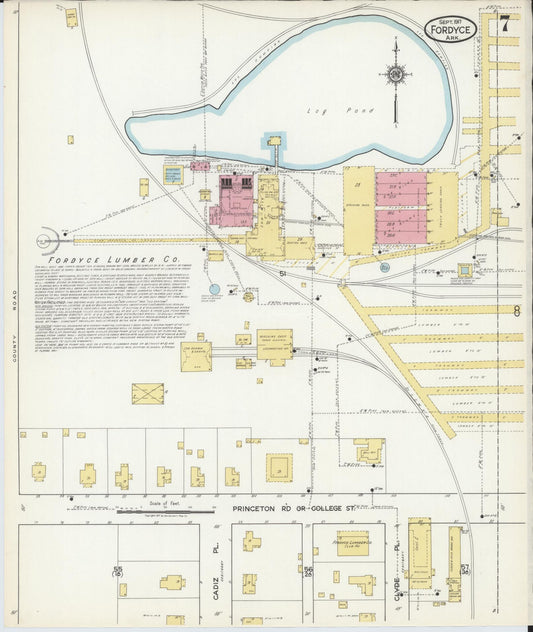 Sanborn Fire Insurance Map from Fordyce, Dallas County, Arkansas (1917), Sheet #0007 - Historic Sanborn Fire Insurance Map Print, vintage old map wall art, antique decor, genealogy gift, Arkansas Arkansas map