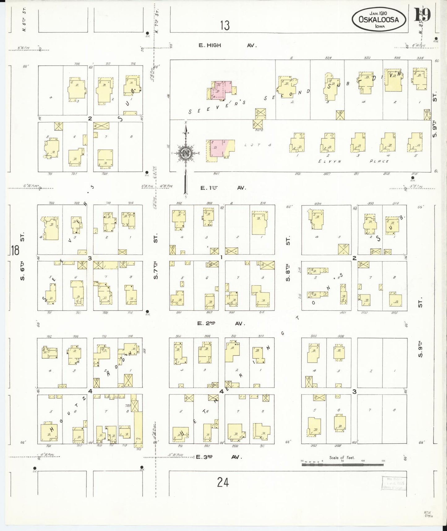 Sanborn Fire Insurance Map from Oskaloosa, Mahaska County, Iowa (1910), Sheet #0019 - Historic Sanborn Fire Insurance Map Print