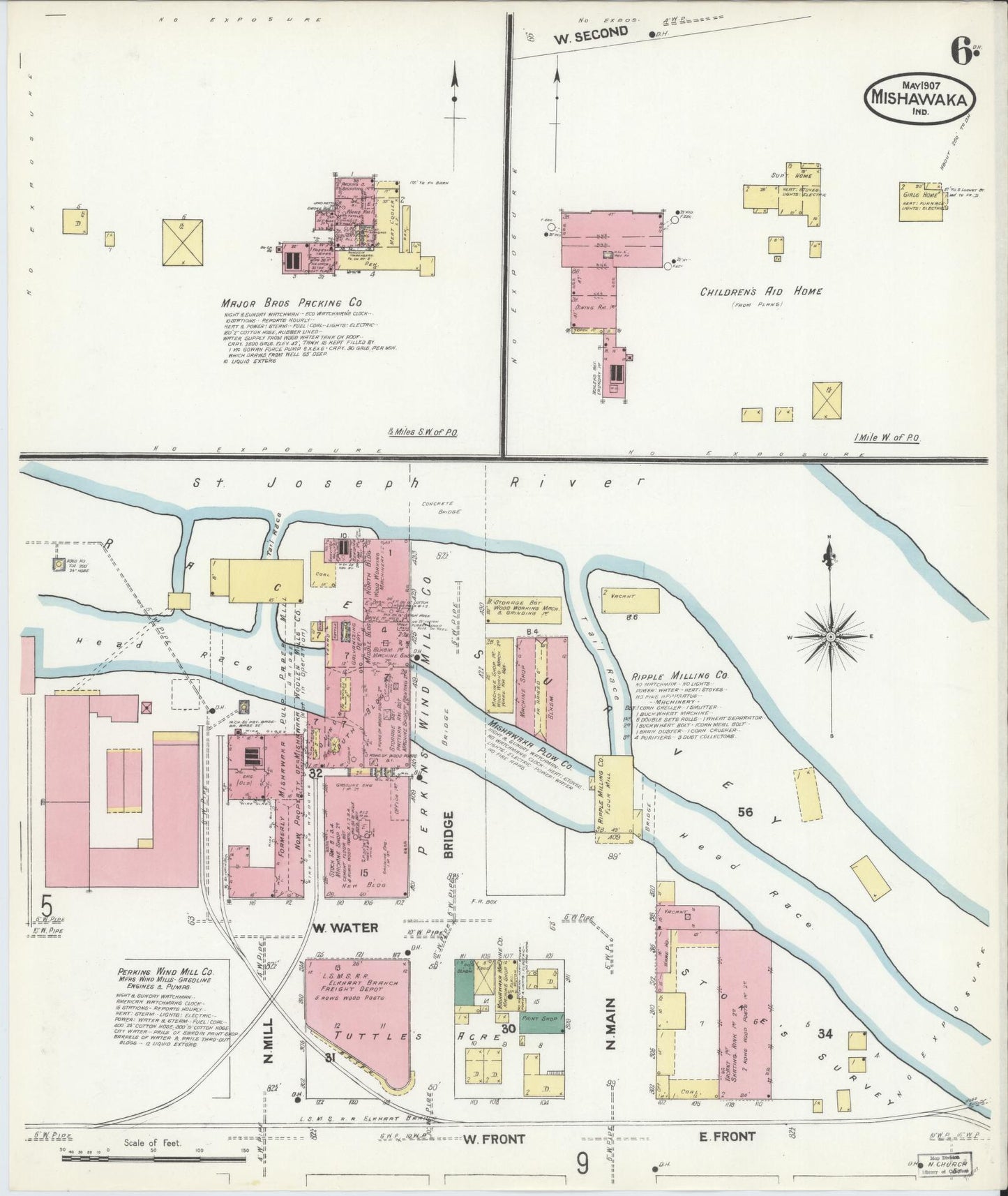 Sanborn Fire Insurance Map from Mishawaka, Saint Joseph County, Indiana (1907), Sheet #0006 - Complete Map Set gallery image, historic Sanborn map, vintage wall art, Indiana Indiana