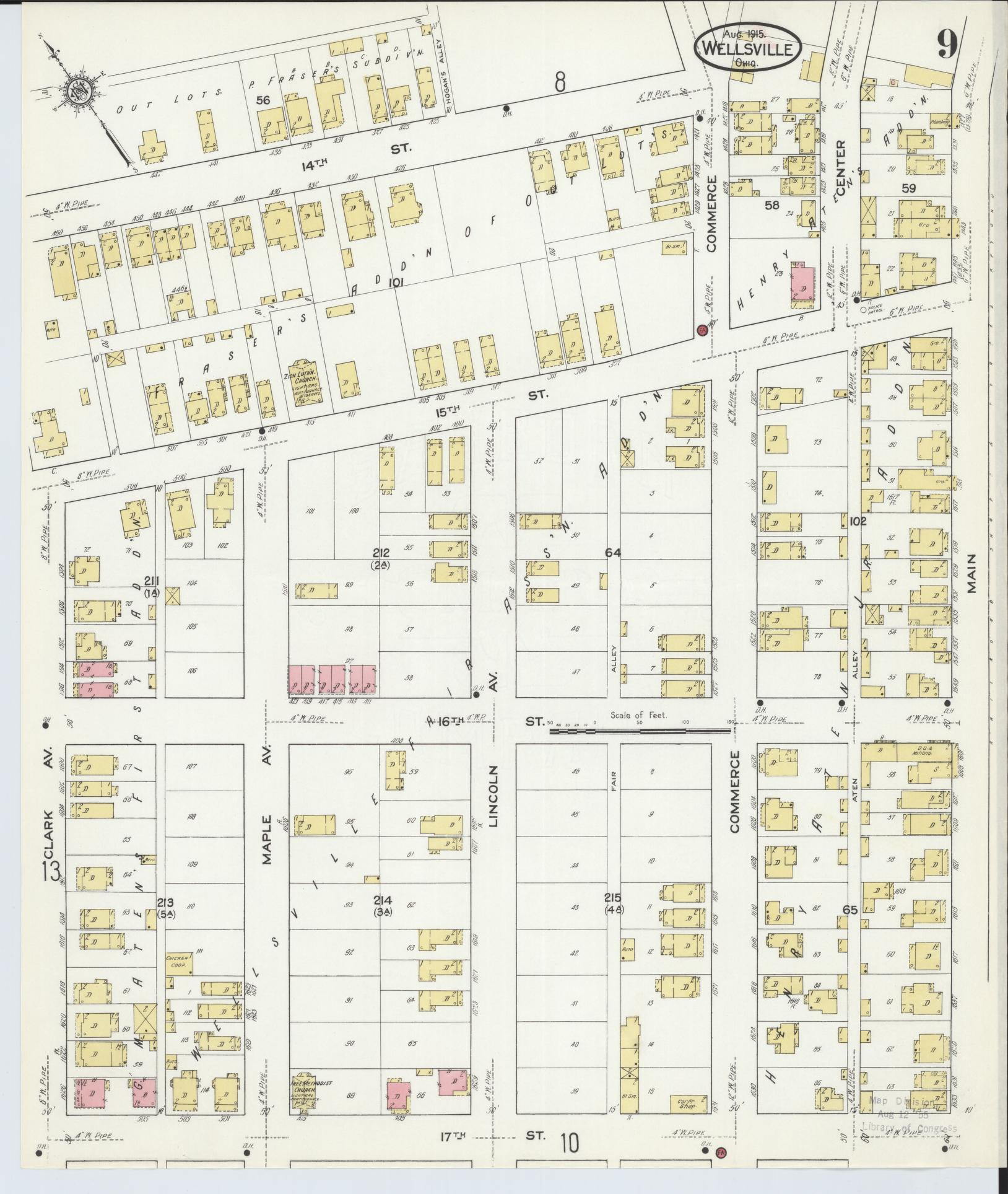 Sanborn Fire Insurance Map from Wellsville, Columbiana County, Ohio (1915), Sheet #0009 - Complete Map Set gallery image, historic Sanborn map, vintage wall art, Ohio Ohio