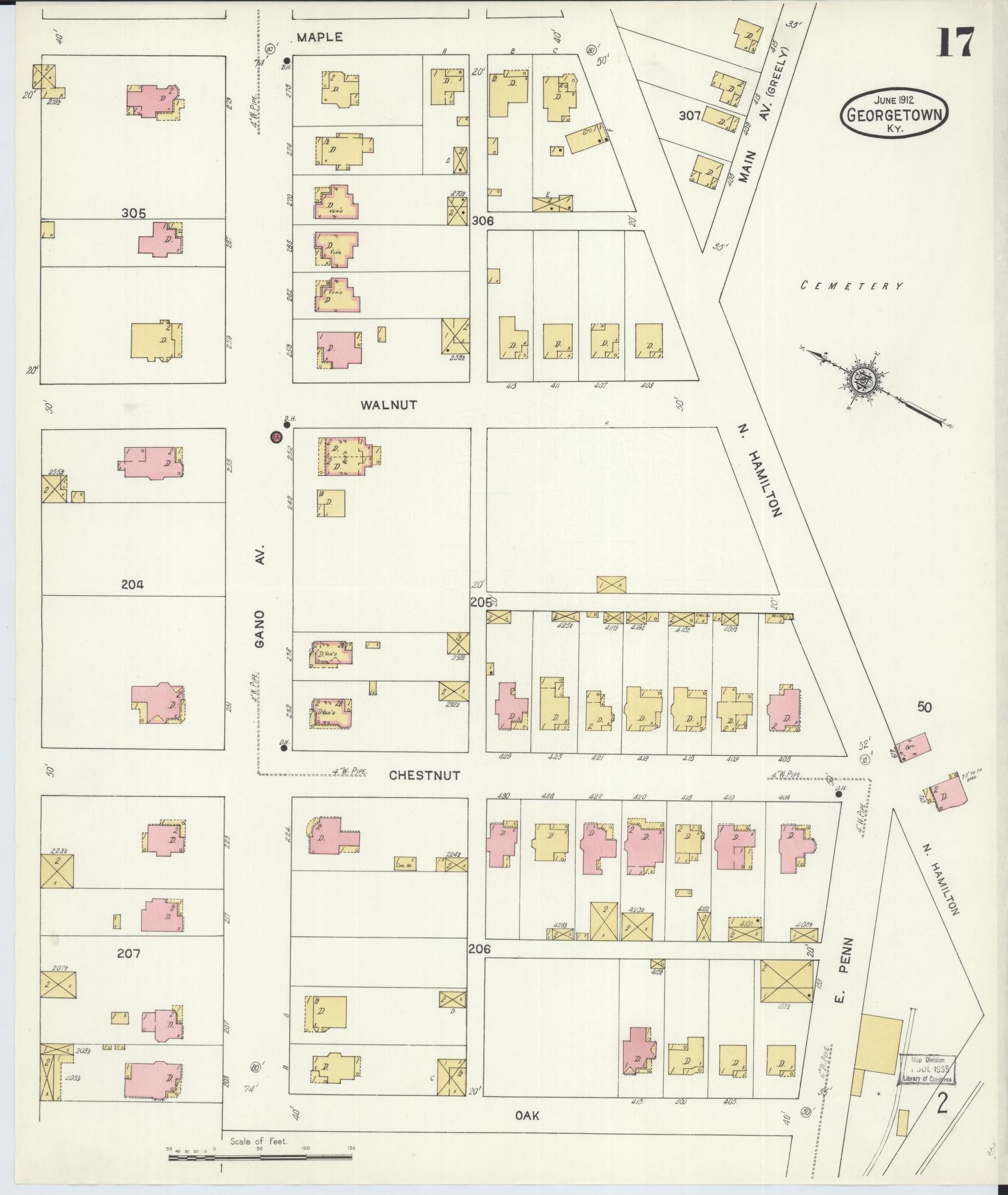 Sanborn Fire Insurance Map from Georgetown, Scott County, Kentucky (1912), Sheet #0017 - Historic Sanborn Fire Insurance Map Print, vintage old map wall art, antique decor, genealogy gift, Kentucky Kentucky map