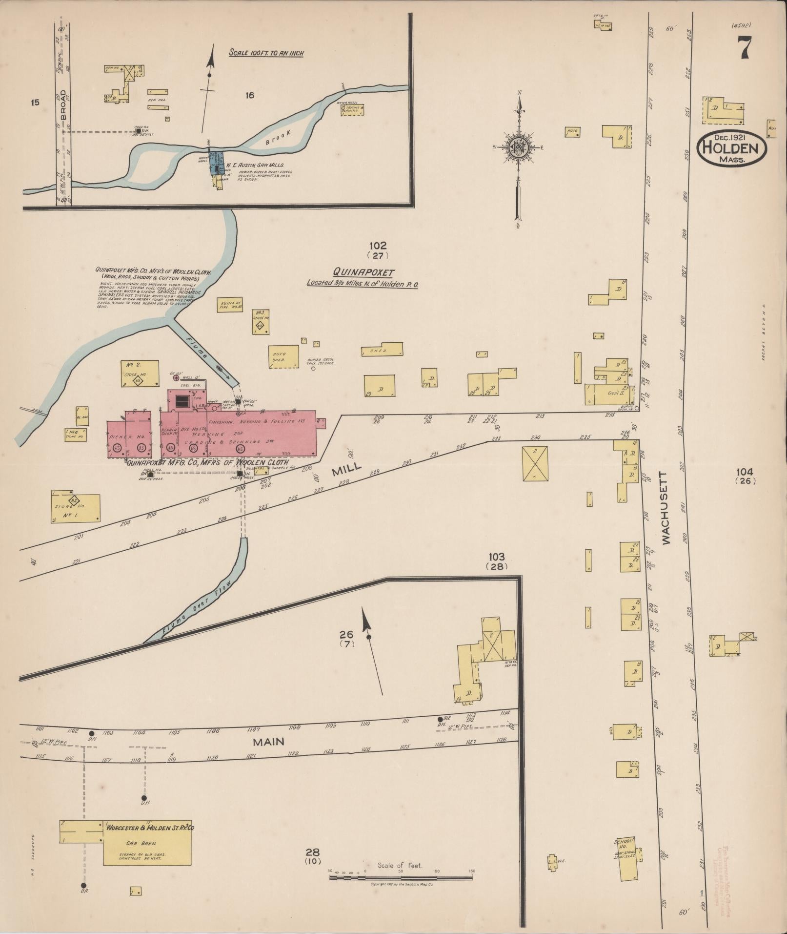 Sanborn Fire Insurance Map from Holden, Worcester County, Massachusetts (1921), Sheet #0007 - Historic Sanborn Fire Insurance Map Print, vintage old map wall art, antique decor, genealogy gift, Massachusetts Massachusetts map