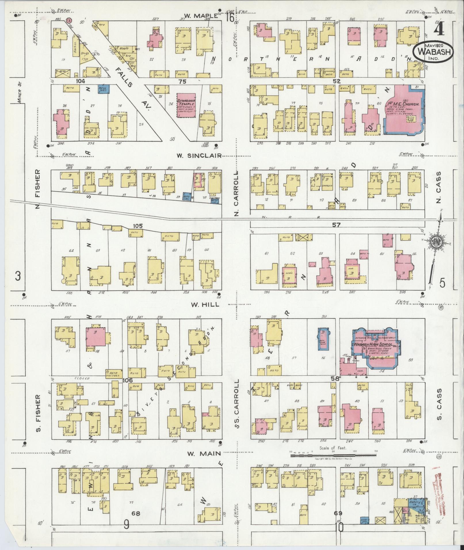 Sanborn Fire Insurance Map from Wabash, Wabash County, Indiana (1920), Sheet #0004 - Complete Map Set gallery image, historic Sanborn map, vintage wall art, Indiana Indiana
