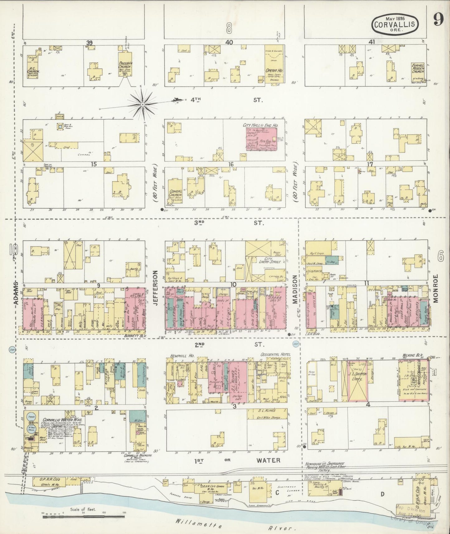 Sanborn Fire Insurance Map from Corvallis, Benton County, Oregon (1895), Sheet #0009 - Complete Map Set gallery image, historic Sanborn map, vintage wall art, Oregon Oregon