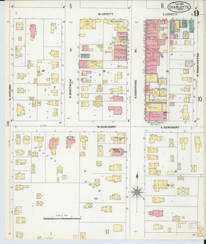 Sanborn Fire Insurance Map from Charlotte, Eaton County, Michigan (1904), Sheet #0009 - Complete Map Set gallery image, historic Sanborn map, vintage wall art, Michigan Michigan