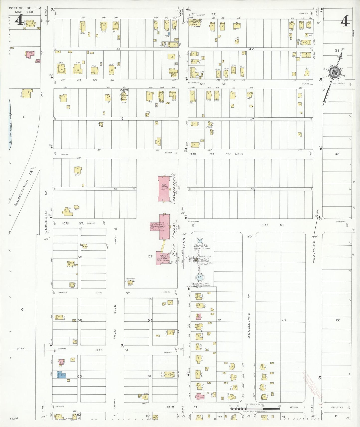 Sanborn Fire Insurance Map from Port Saint Joe, Gulf County, Florida (1940), Sheet #0004 - Historic Sanborn Fire Insurance Map Print, vintage old map wall art, antique decor, genealogy gift, Florida Florida map