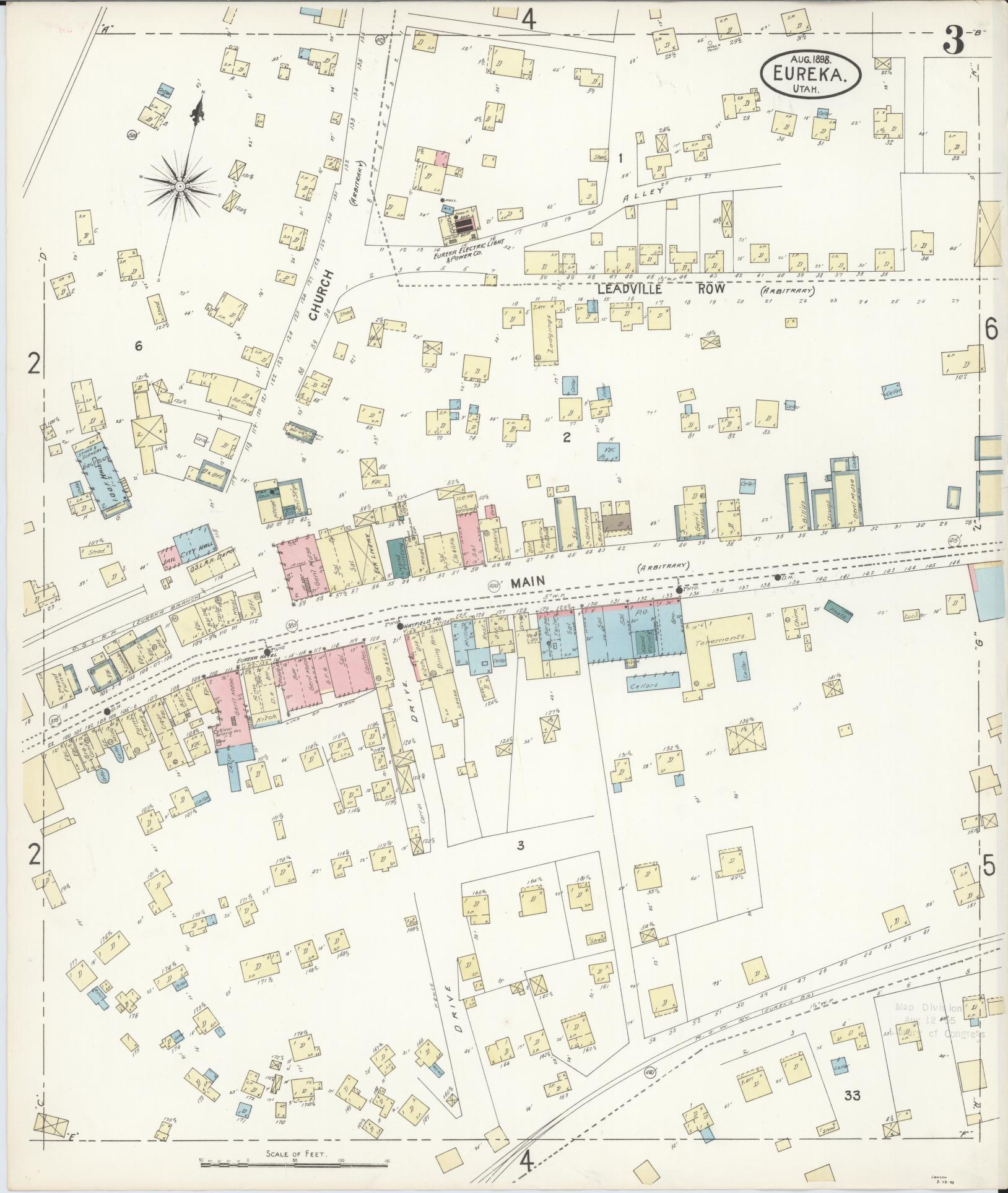 Sanborn Fire Insurance Map from Eureka, Juab County, Utah (1898), Sheet #0003 - Historic Sanborn Fire Insurance Map Print, vintage old map wall art, antique decor, genealogy gift, Utah Utah map