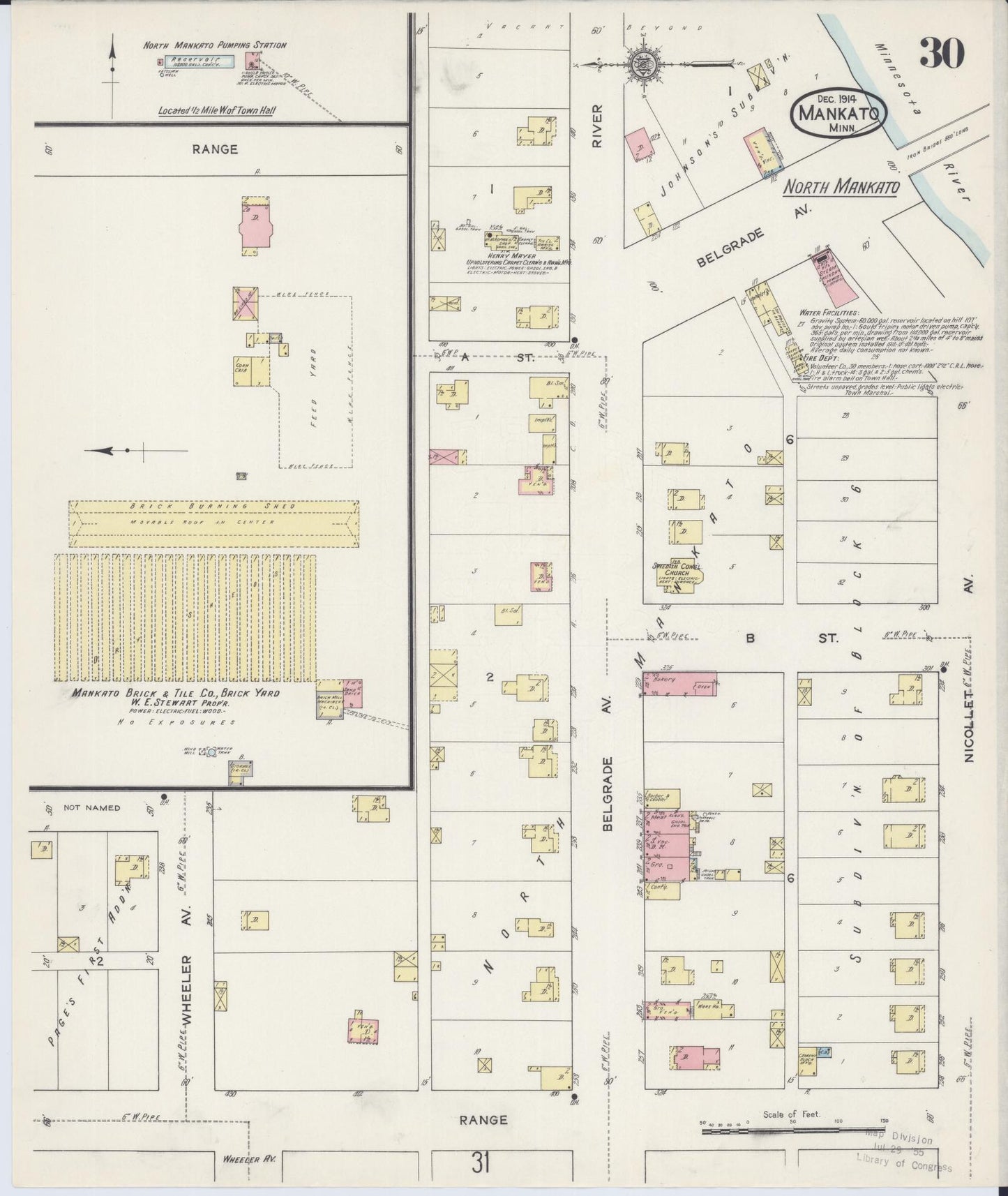 Sanborn Fire Insurance Map from Mankato, Blue Earth County, Minnesota (1914), Sheet #0030 - Complete Map Set gallery image, historic Sanborn map, vintage wall art, Minnesota Minnesota