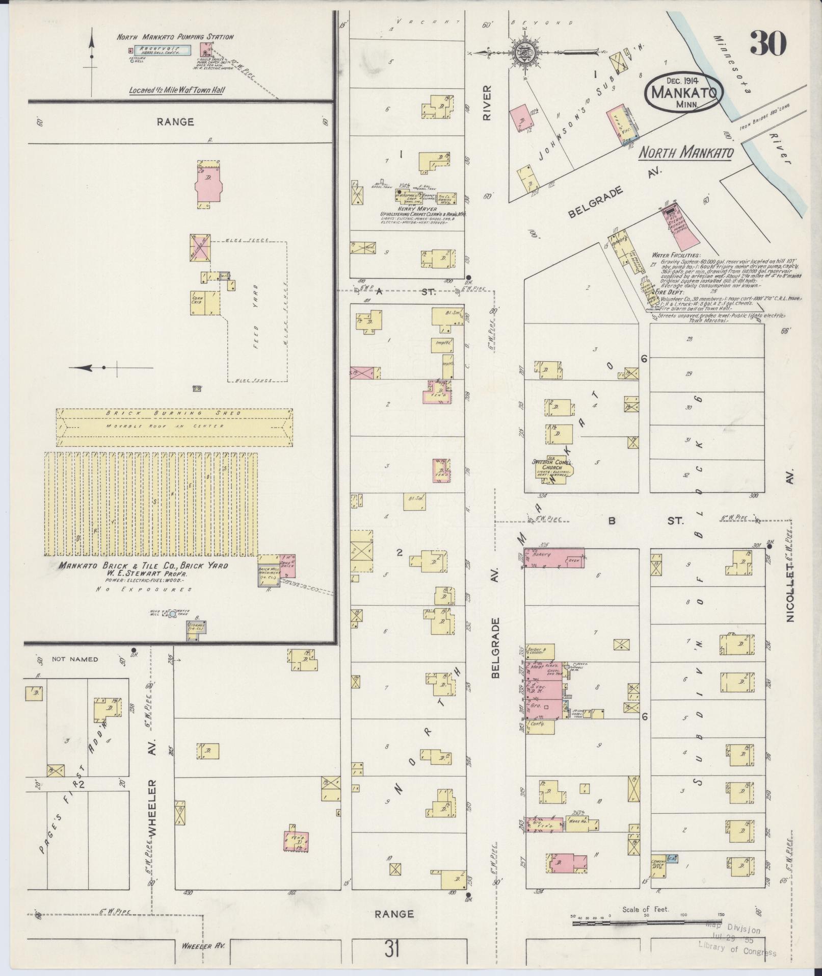 Sanborn Fire Insurance Map from Mankato, Blue Earth County, Minnesota (1914), Sheet #0030 - Complete Map Set gallery image, historic Sanborn map, vintage wall art, Minnesota Minnesota