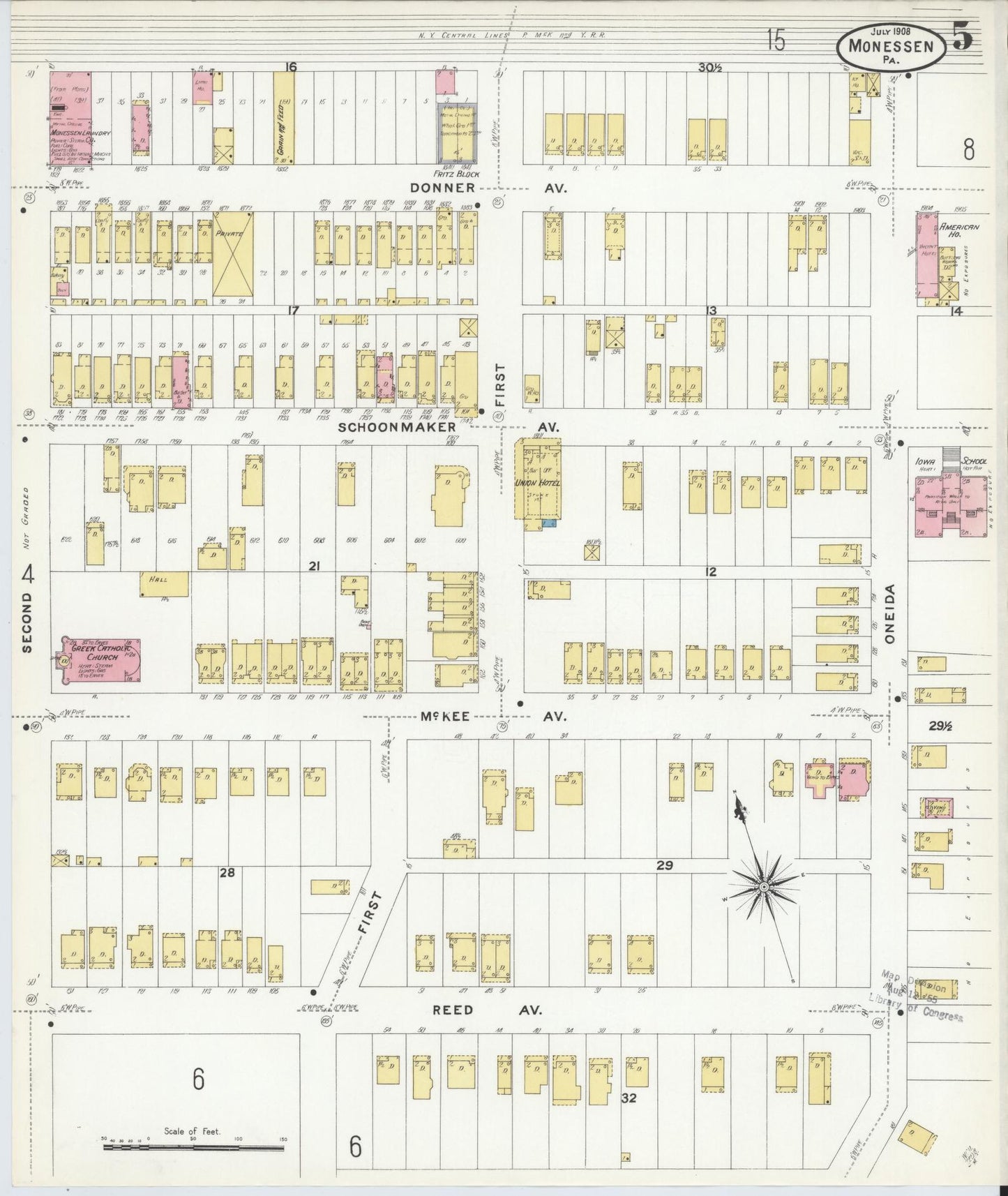 Sanborn Fire Insurance Map from Monessen, Westmoreland County, Pennsylvania (1908), Sheet #0005 - Complete Map Set gallery image, historic Sanborn map, vintage wall art, Pennsylvania Pennsylvania