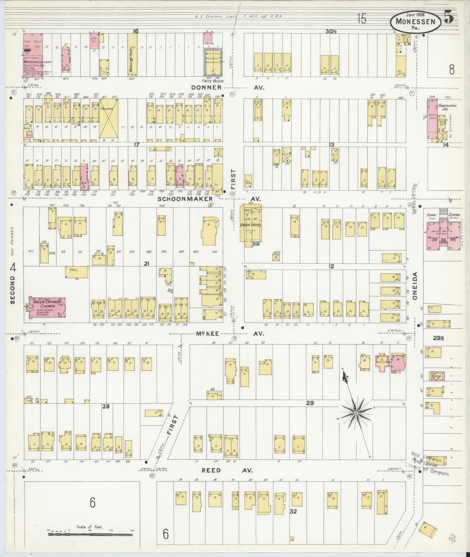 Sanborn Fire Insurance Map from Monessen, Westmoreland County, Pennsylvania (1908), Sheet #0005 - Complete Map Set gallery image, historic Sanborn map, vintage wall art, Pennsylvania Pennsylvania