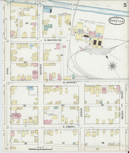 Sanborn Fire Insurance Map from Danville, Montour County, Pennsylvania (1891), Sheet #0005 - Historic Sanborn Fire Insurance Map Print, vintage old map wall art, antique decor, genealogy gift, Pennsylvania Pennsylvania map