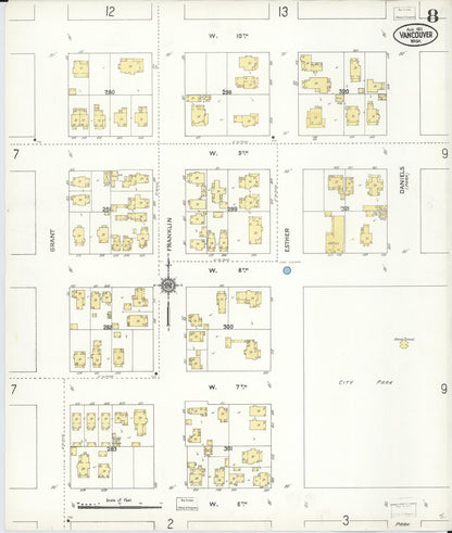 Sanborn Fire Insurance Map from Vancouver, Clark County, Washington (1911), Sheet #0008 - Complete Map Set gallery image, historic Sanborn map, vintage wall art, Washington Washington