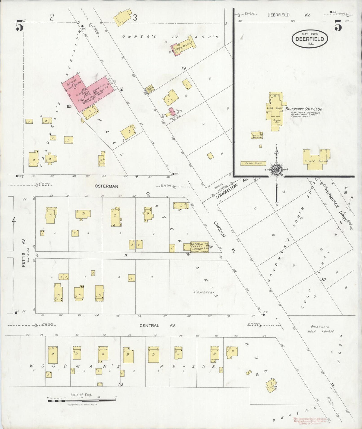 Sanborn Fire Insurance Map from Deerfield, Lake County, Illinois (1929), Sheet #0005 - Historic Sanborn Fire Insurance Map Print, vintage old map wall art, antique decor, genealogy gift, Illinois Illinois map