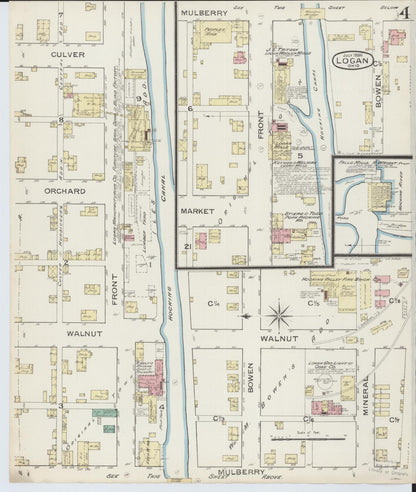 Sanborn Fire Insurance Map from Logan, Hocking County, Ohio (1886), Sheet #0004 - Historic Sanborn Fire Insurance Map Print, vintage old map wall art, antique decor, genealogy gift, Ohio Ohio map