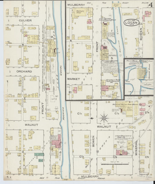 Sanborn Fire Insurance Map from Logan, Hocking County, Ohio (1886), Sheet #0004 - Historic Sanborn Fire Insurance Map Print, vintage old map wall art, antique decor, genealogy gift, Ohio Ohio map