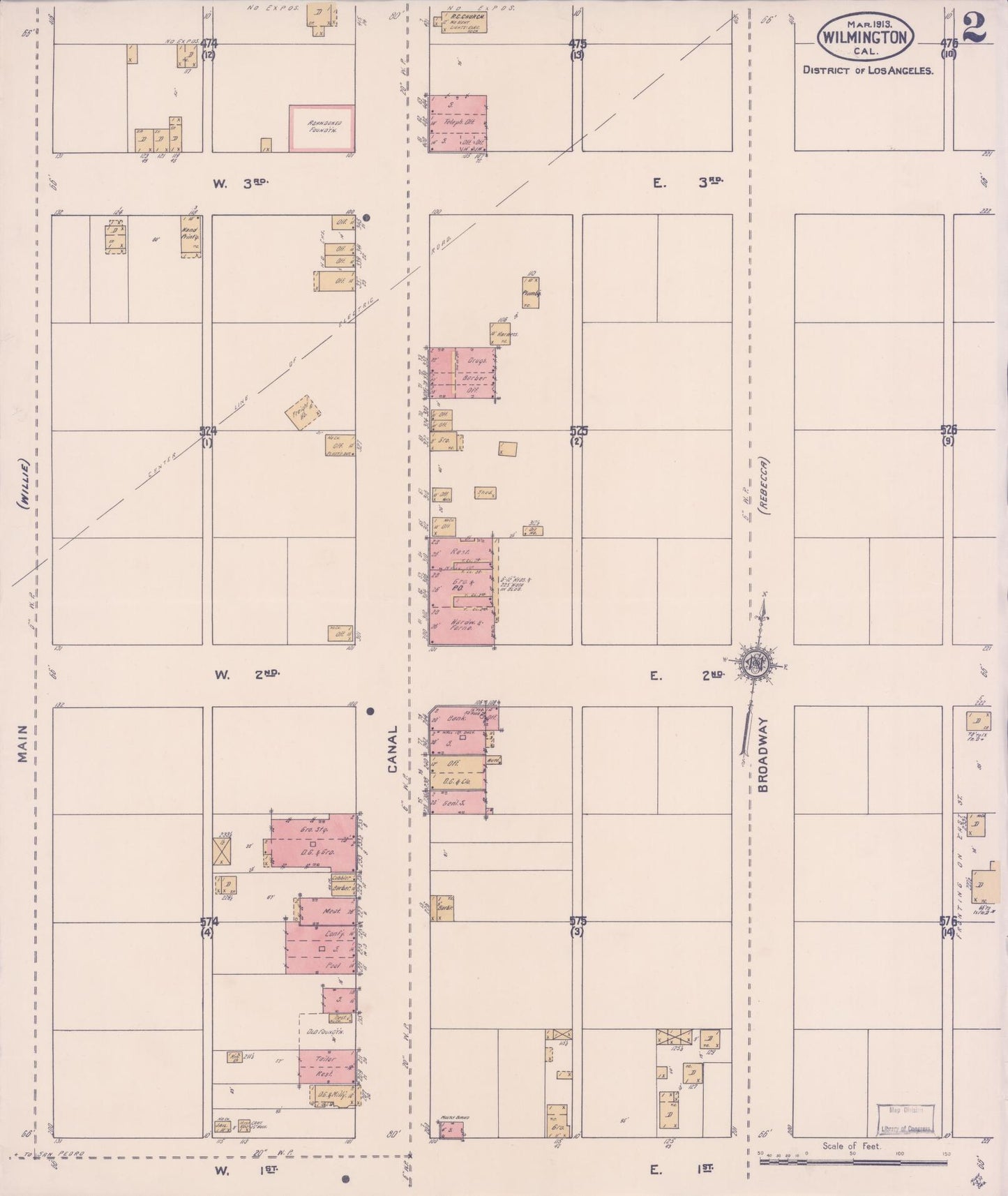 Sanborn Fire Insurance Map from Wilmington, Los Angeles County, California (1913), Sheet #0002 - Complete Map Set gallery image, historic Sanborn map, vintage wall art, California California