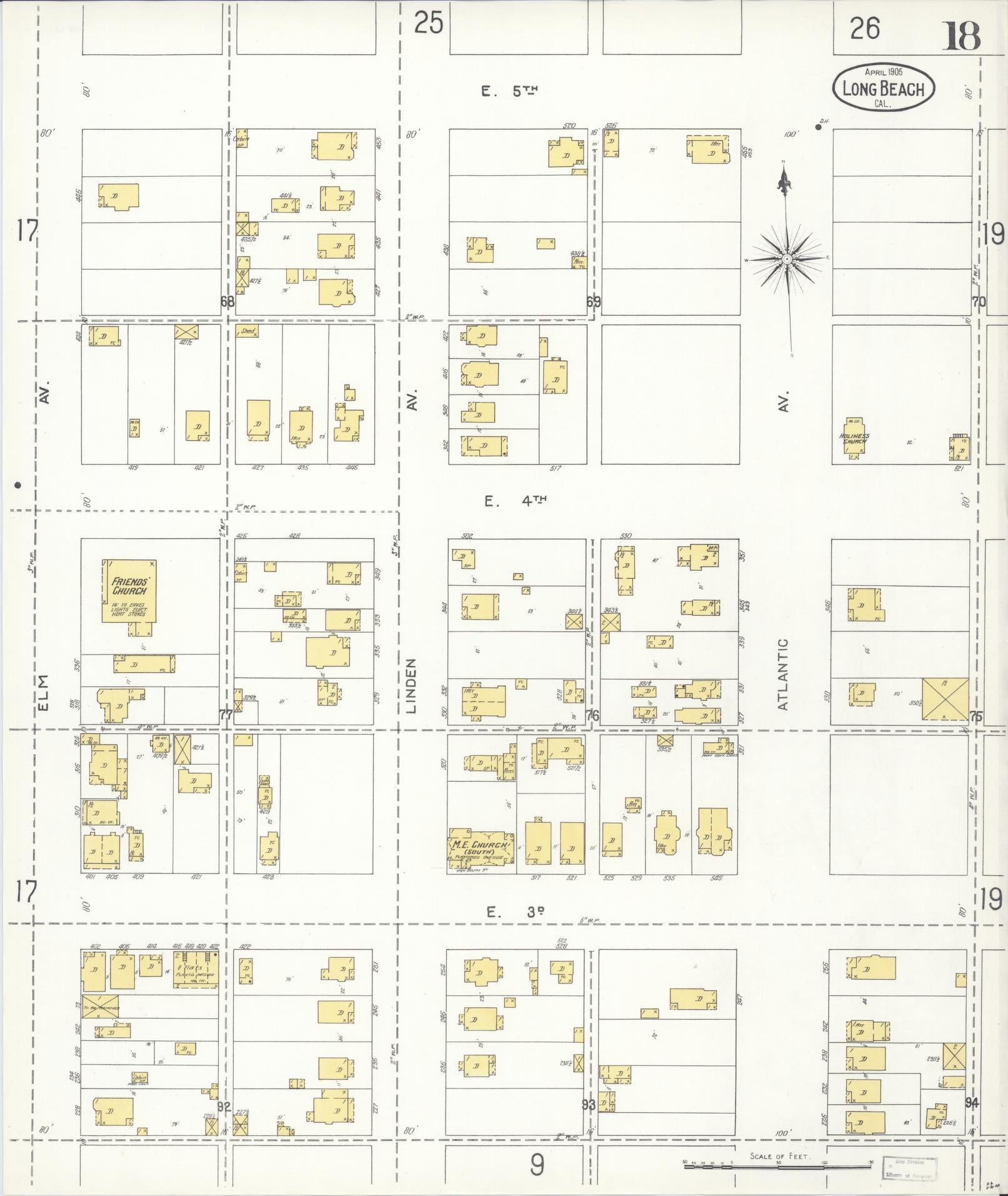 Sanborn Fire Insurance Map from Long Beach, Los Angeles County, California (1905), Sheet #0018 - Historic Sanborn Fire Insurance Map Print, vintage old map wall art, antique decor, genealogy gift, California California map
