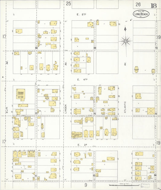 Sanborn Fire Insurance Map from Long Beach, Los Angeles County, California (1905), Sheet #0018 - Historic Sanborn Fire Insurance Map Print, vintage old map wall art, antique decor, genealogy gift, California California map