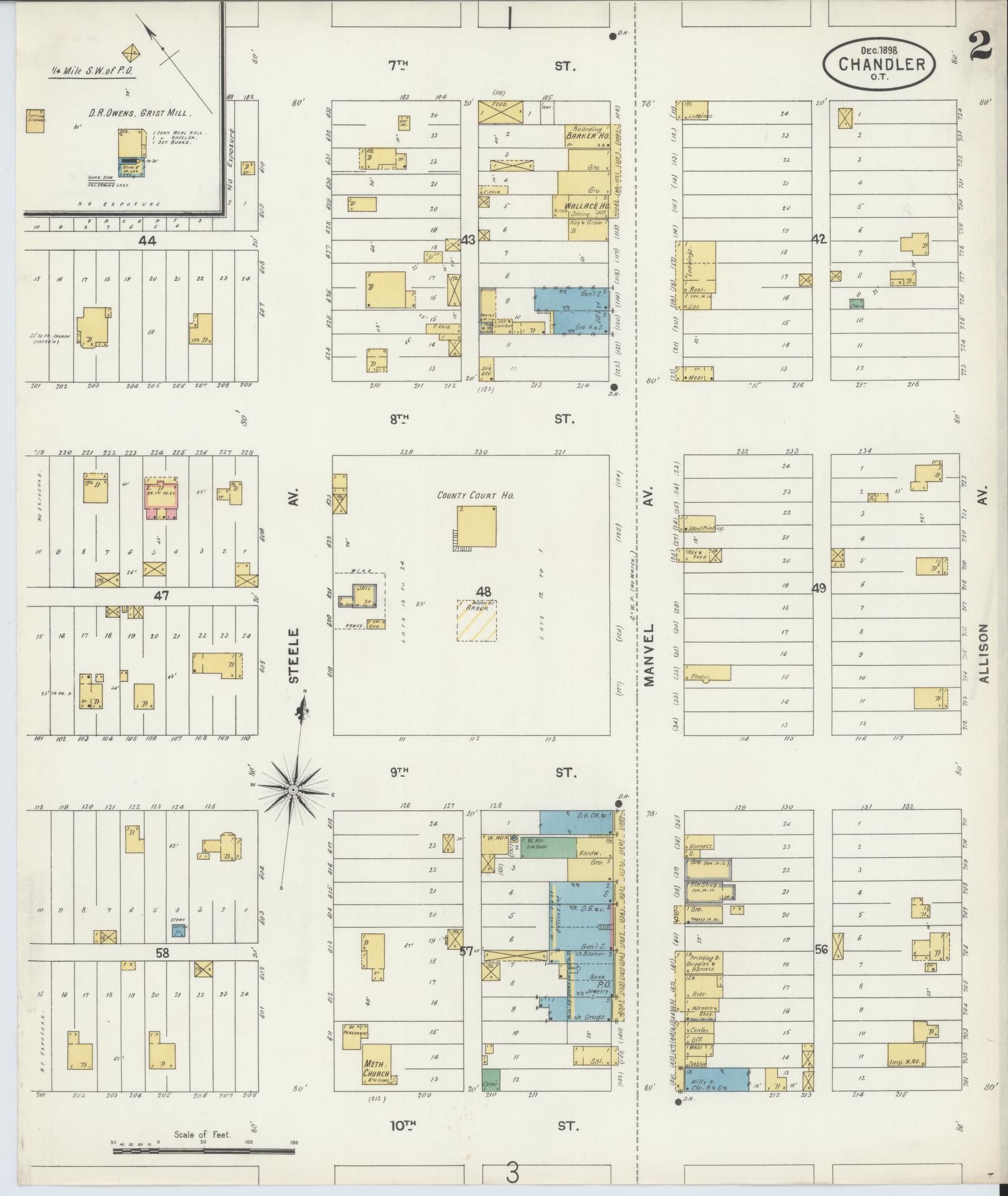 Sanborn Fire Insurance Map from Chandler, Lincoln County, Oklahoma (1898), Sheet #0002 - Historic Sanborn Fire Insurance Map Print, vintage old map wall art, antique decor, genealogy gift, Oklahoma Oklahoma map